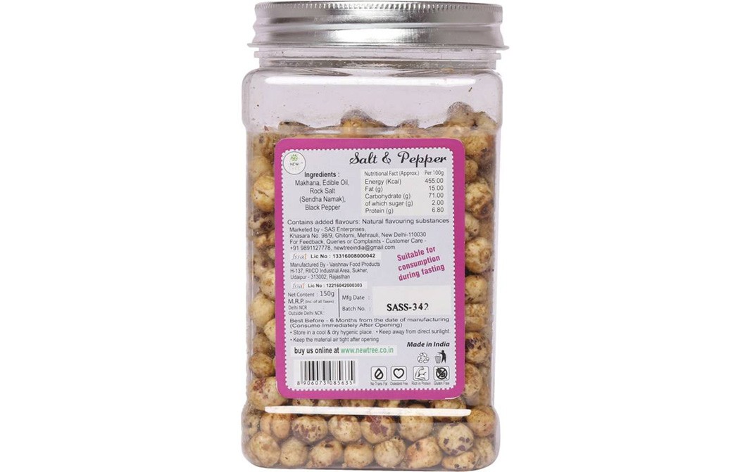 New Tree Munchbox Roasted Mini Makhana Salt & Pepper   Glass Jar  150 grams